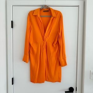 Zara satin orange dress knot detail XXL